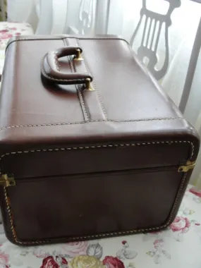 1940s High Quality Vintage LEATHER Train Case Luggage Vanity Overnight Case Cosmetic Case Suitcase Gold Bond Bennett Brothers Case