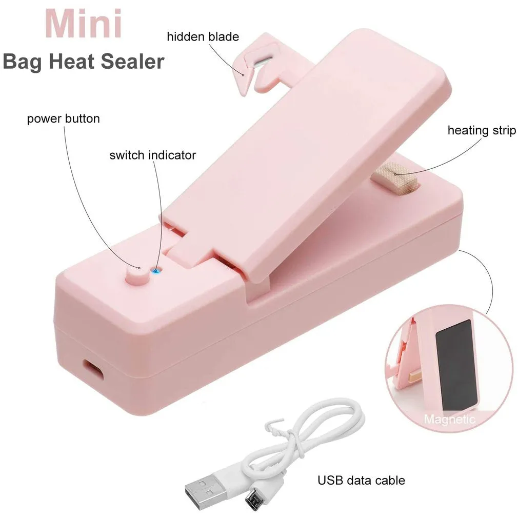 2 in 1 Mini Portable USB Rechargeable and Battery Powered Heat Sealers With Cutter Knife