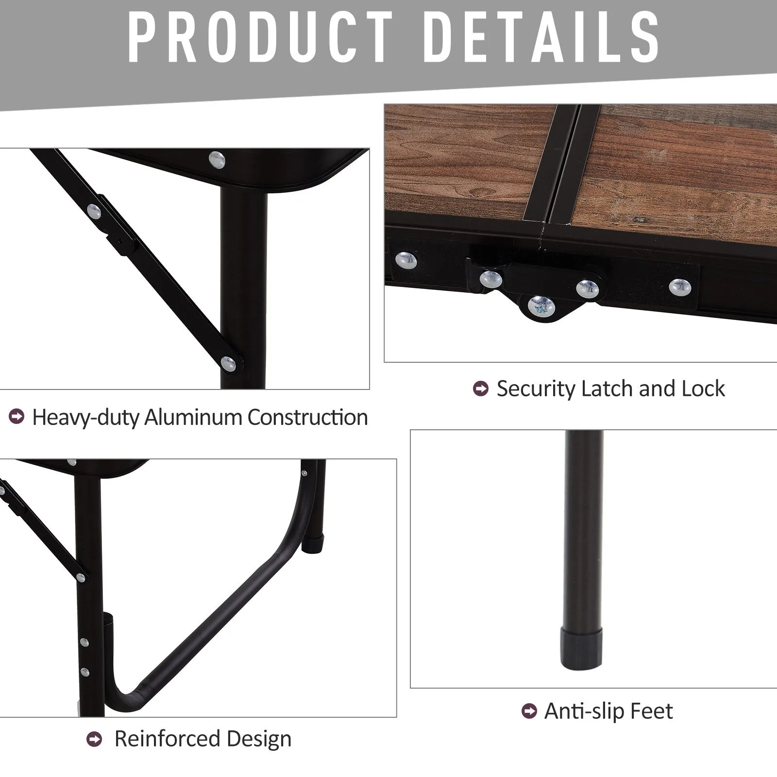 3ft Height Adjustable MDF Folding Camping Table