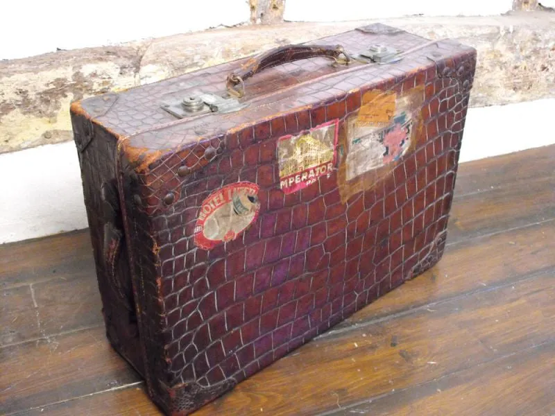 A Charming Crocodile Skin & Silk Lined Travelling Suitcase