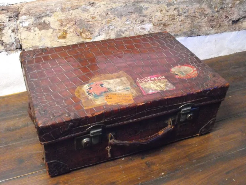 A Charming Crocodile Skin & Silk Lined Travelling Suitcase