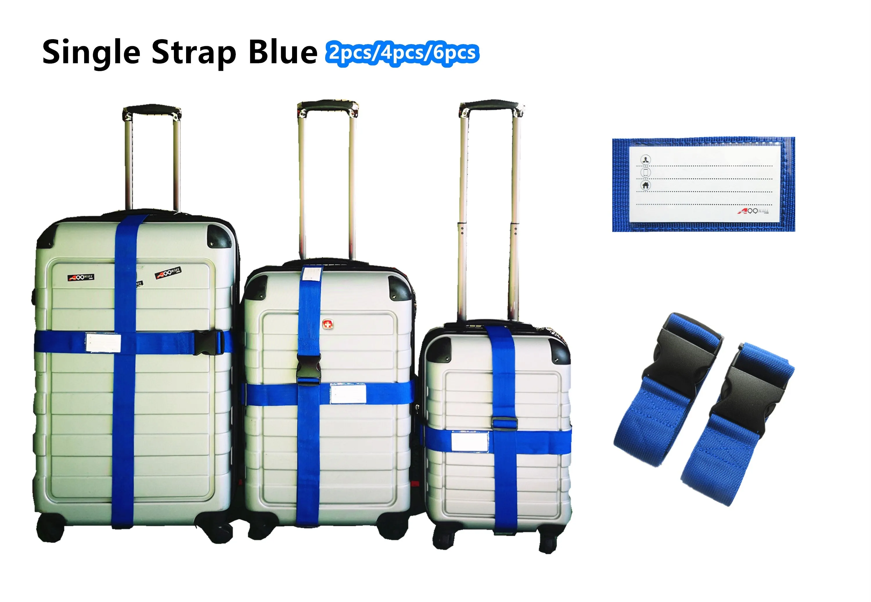 A99 Single Strap Adjustable Luggage Strap Suitcase Packing Belt Travel Accessories w Quick Release Buckle Name Card Blue 2pcs/4pcs/6pcs