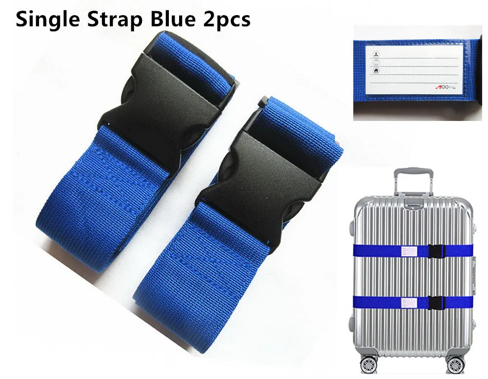 A99 Single Strap Adjustable Luggage Strap Suitcase Packing Belt Travel Accessories w Quick Release Buckle Name Card Blue 2pcs/4pcs/6pcs