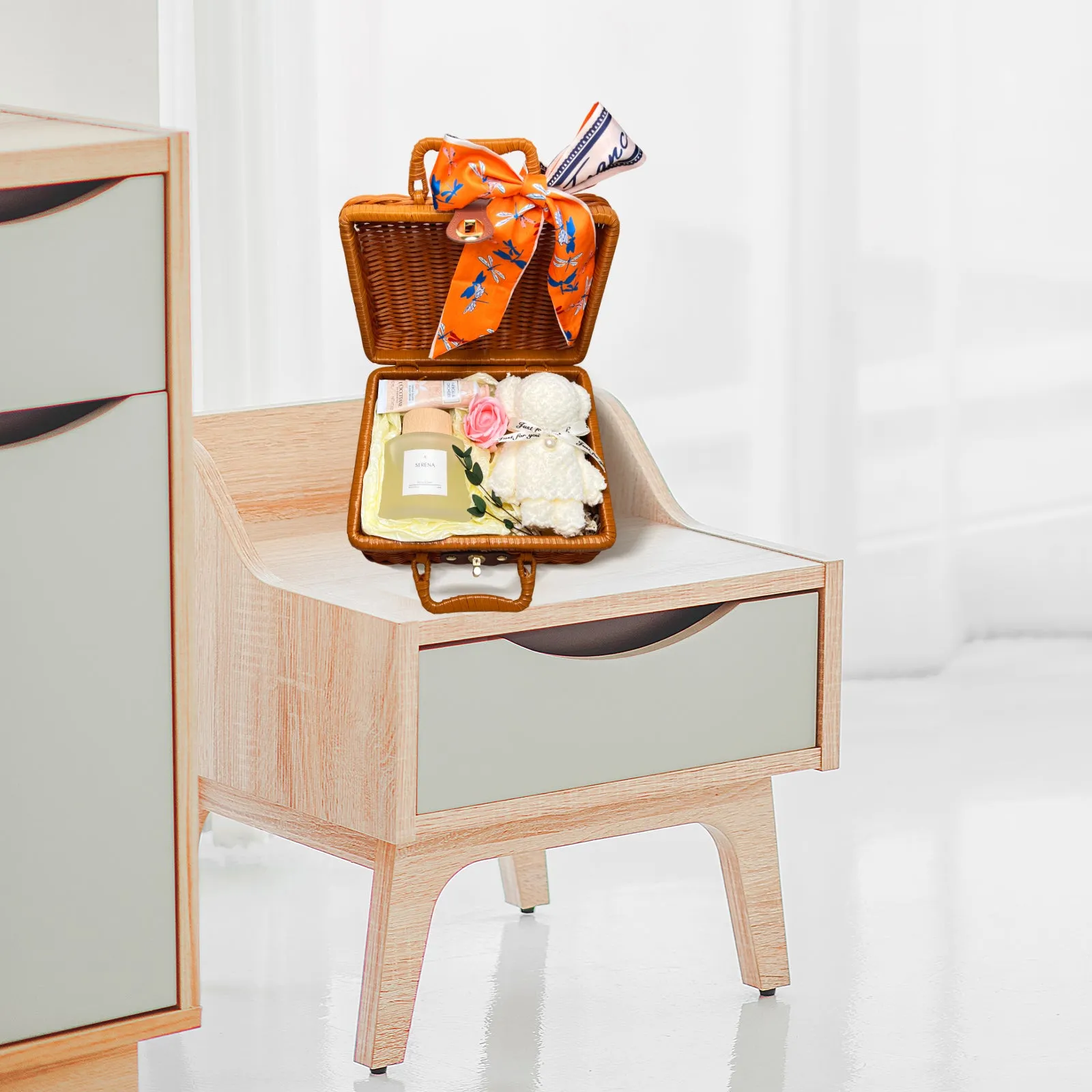 Adorable Suitcase Gift Basket with Hand Cream, Pink Rose Soap & Dry Flower Decorations