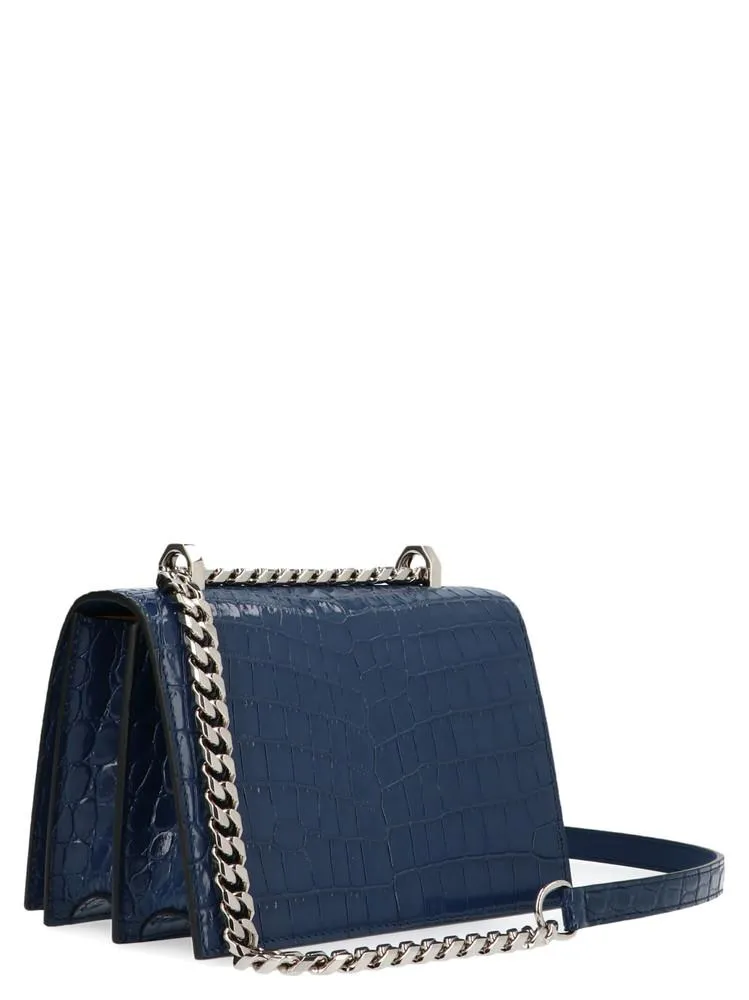 Alexander McQueen Embellished Croc Effect Crossbody Bag