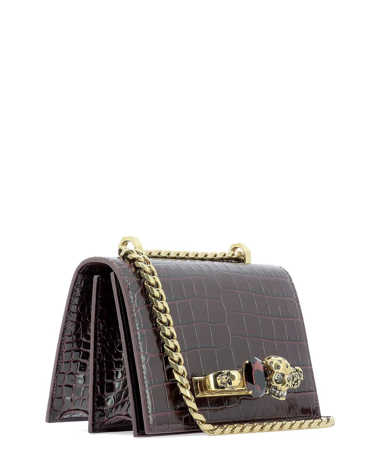 Alexander McQueen Skull Embellished Croc Effect Crossbody Bag