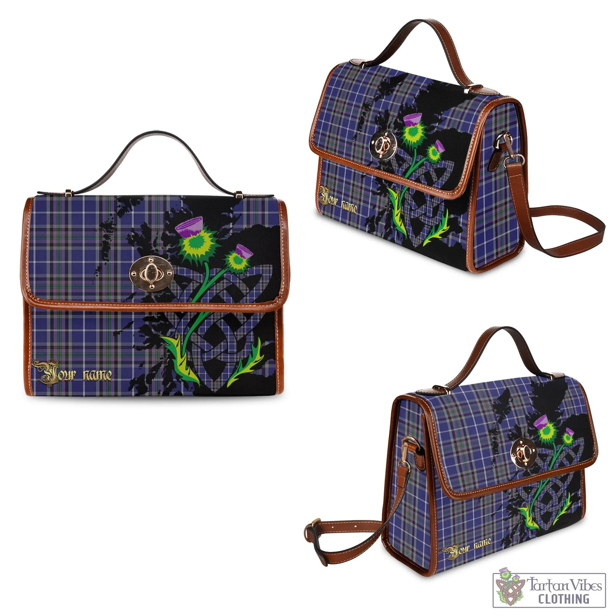 Alexander of Menstry Tartan Waterproof Canvas Bag with Scotland Map and Thistle Celtic Accents