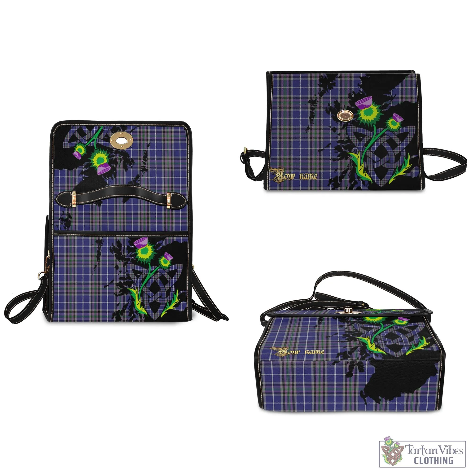 Alexander of Menstry Tartan Waterproof Canvas Bag with Scotland Map and Thistle Celtic Accents