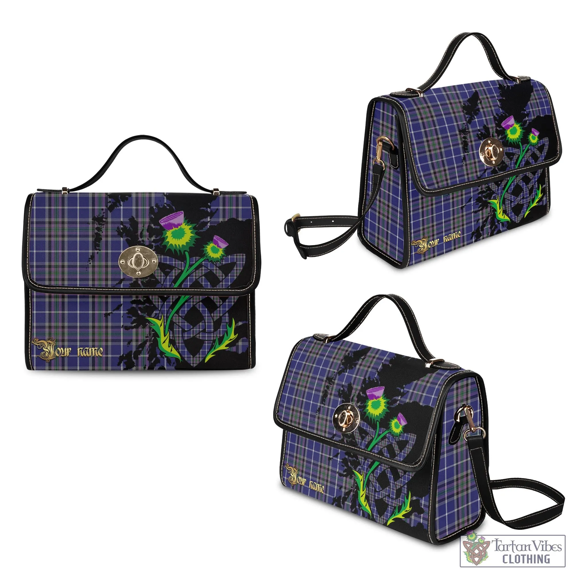 Alexander of Menstry Tartan Waterproof Canvas Bag with Scotland Map and Thistle Celtic Accents