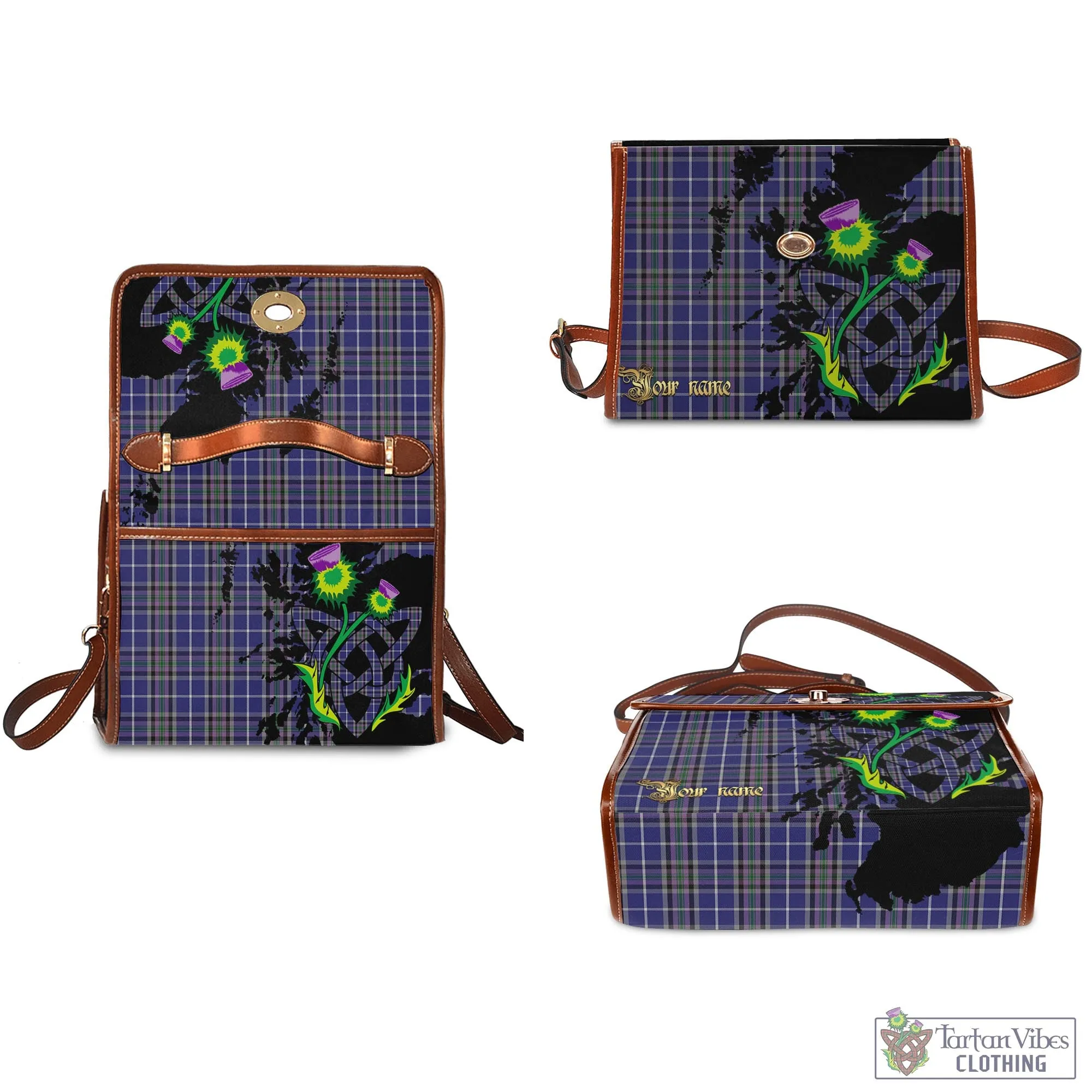 Alexander of Menstry Tartan Waterproof Canvas Bag with Scotland Map and Thistle Celtic Accents