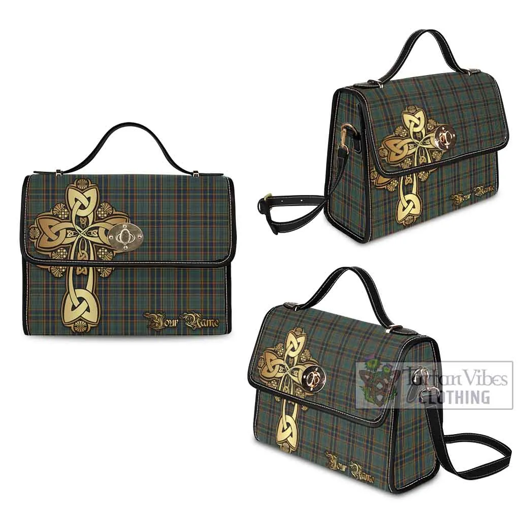 Antrim County Ireland Tartan Waterproof Canvas Bag Golden Thistle Celtic Cross Style