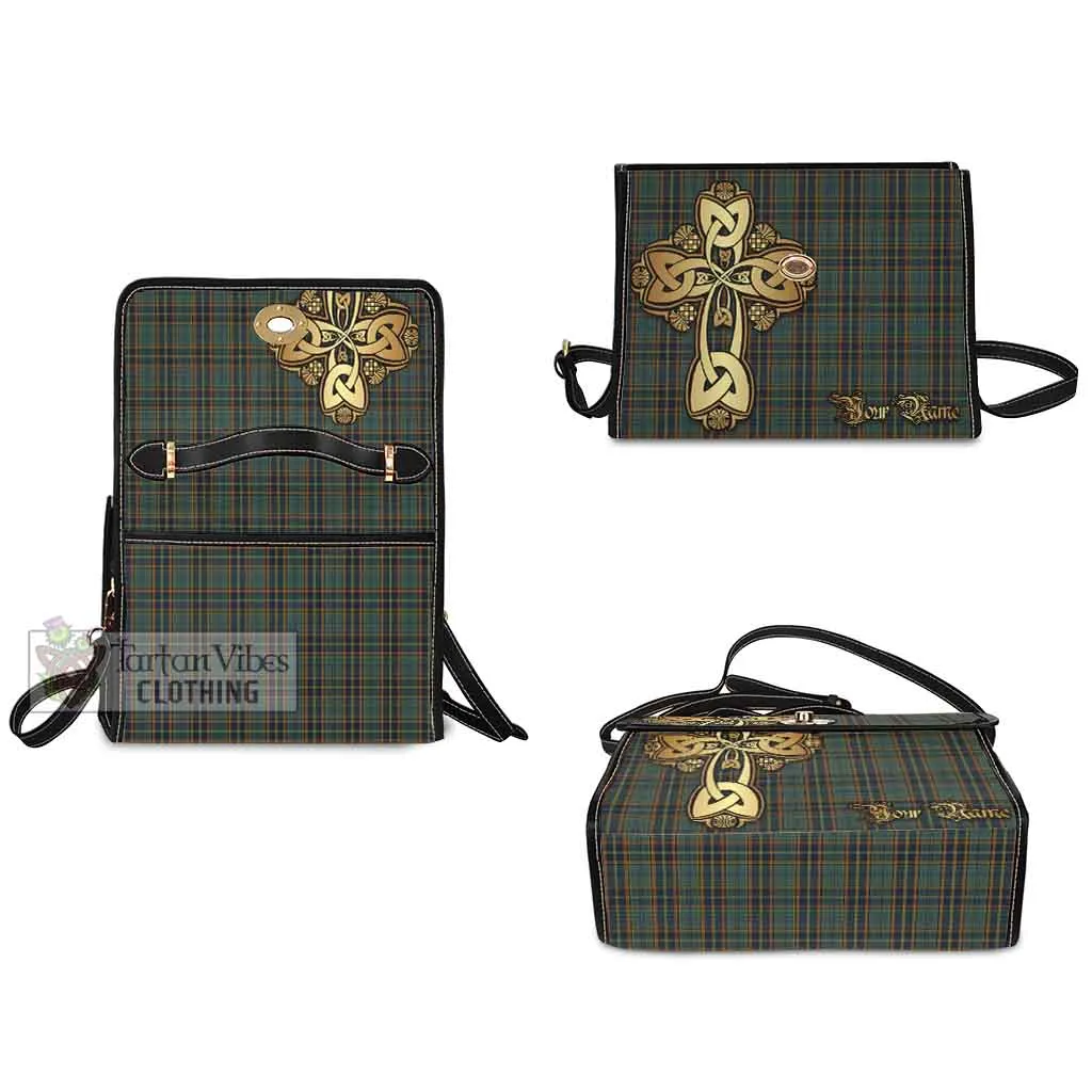 Antrim County Ireland Tartan Waterproof Canvas Bag Golden Thistle Celtic Cross Style