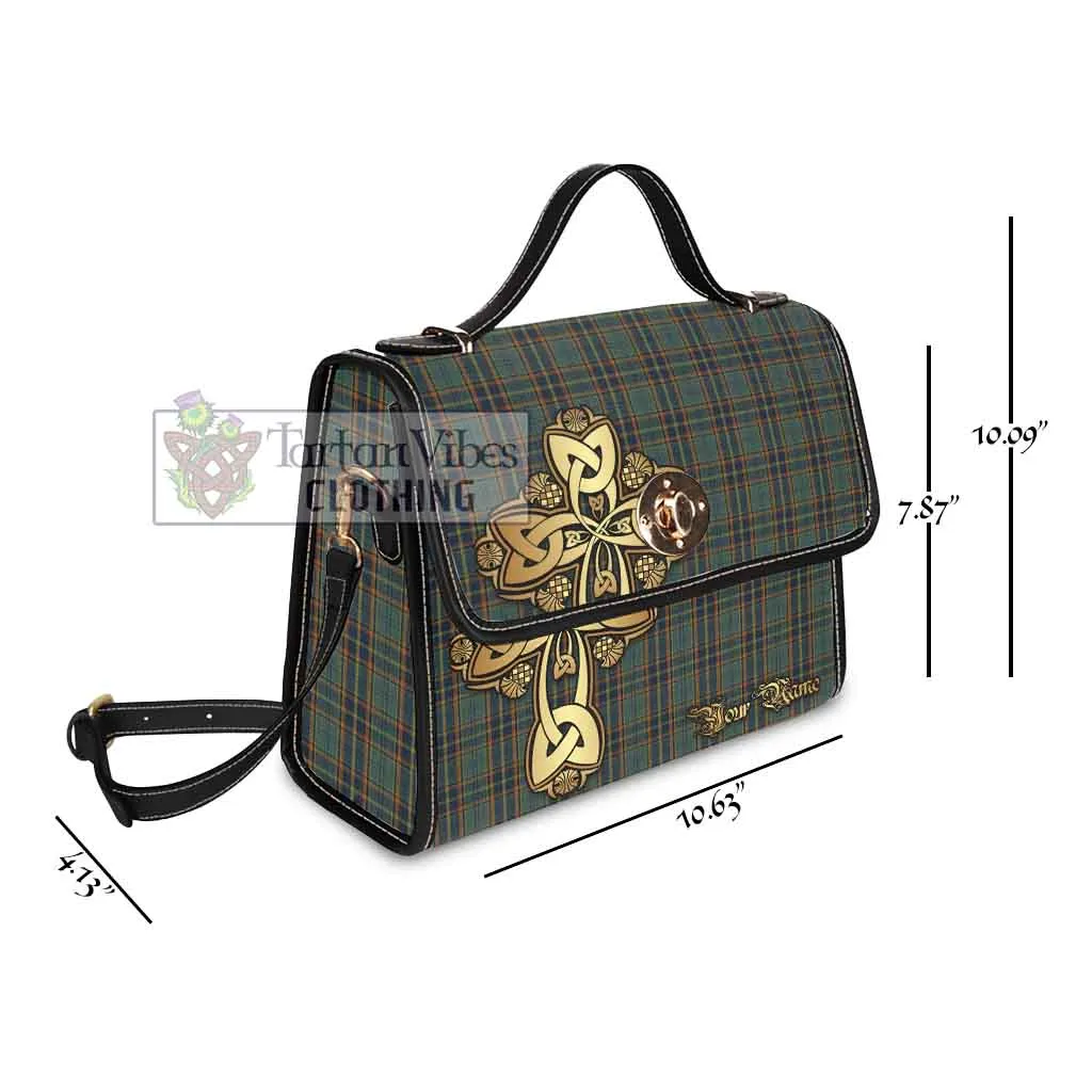 Antrim County Ireland Tartan Waterproof Canvas Bag Golden Thistle Celtic Cross Style