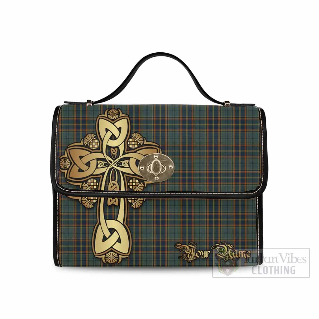 Antrim County Ireland Tartan Waterproof Canvas Bag Golden Thistle Celtic Cross Style