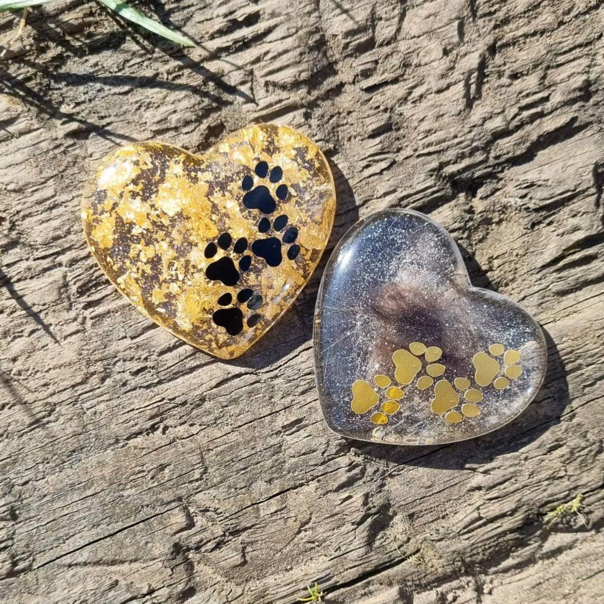 Ash paw print palm stone memorial heart, Eco friendly resin