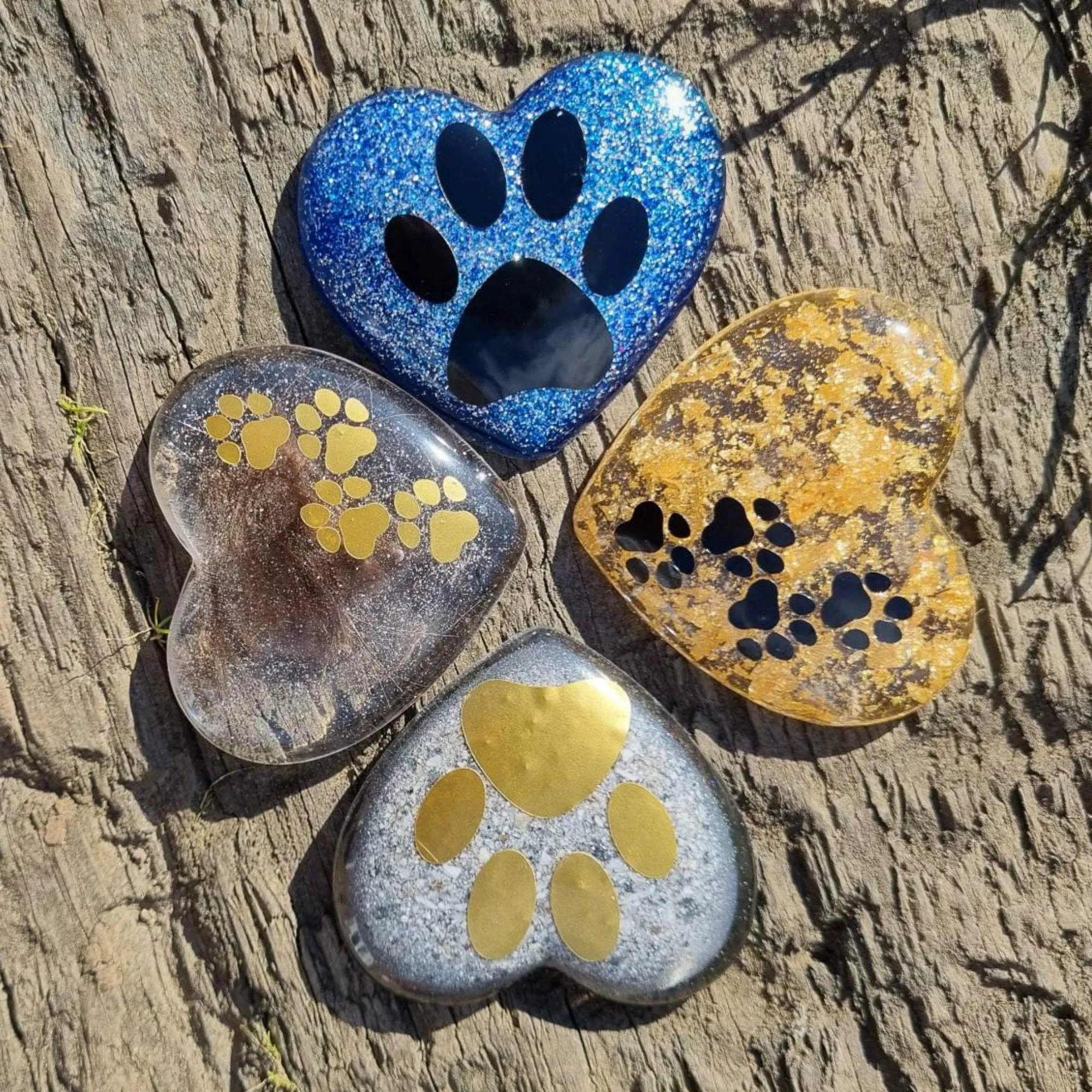 Ash paw print palm stone memorial heart, Eco friendly resin