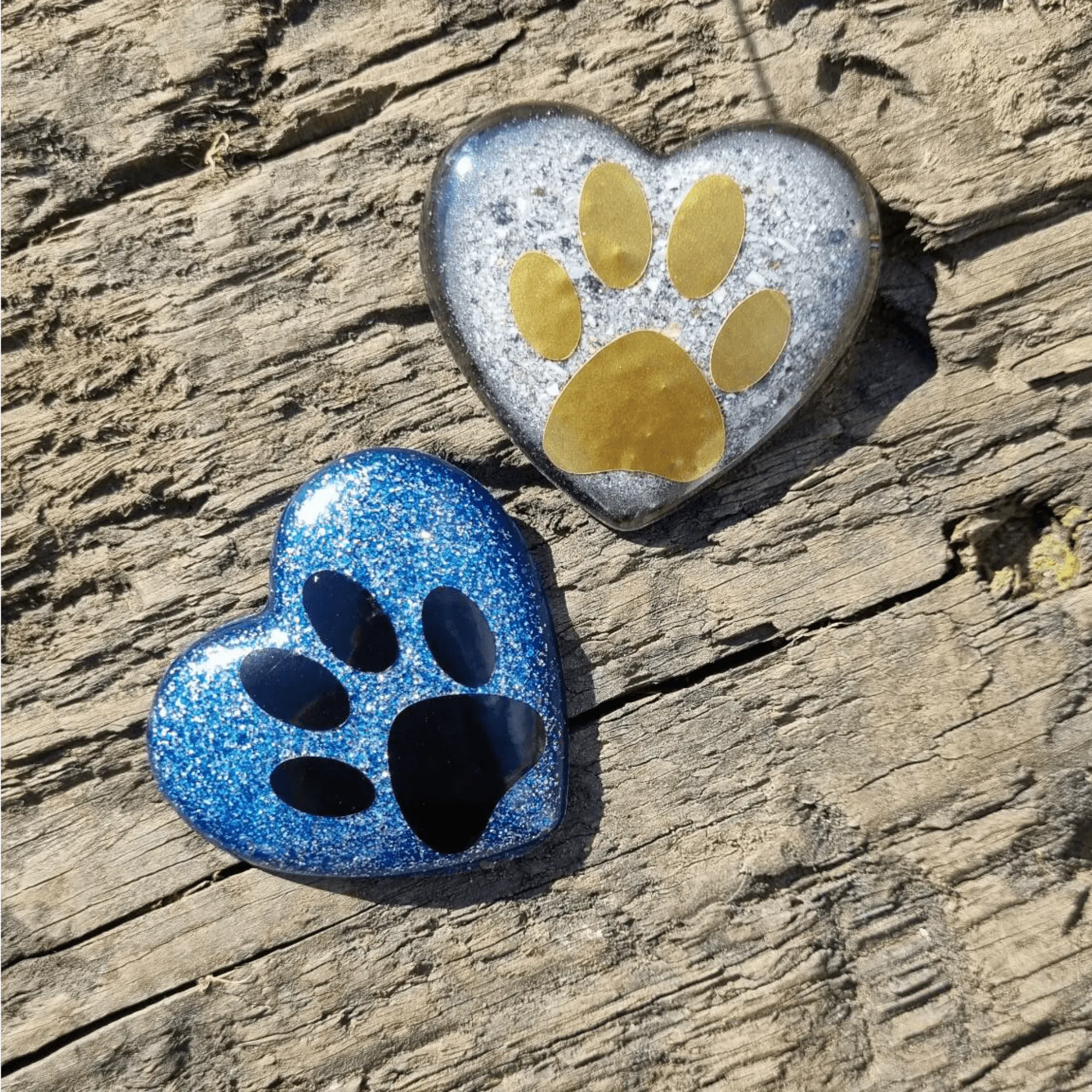 Ash paw print palm stone memorial heart, Eco friendly resin