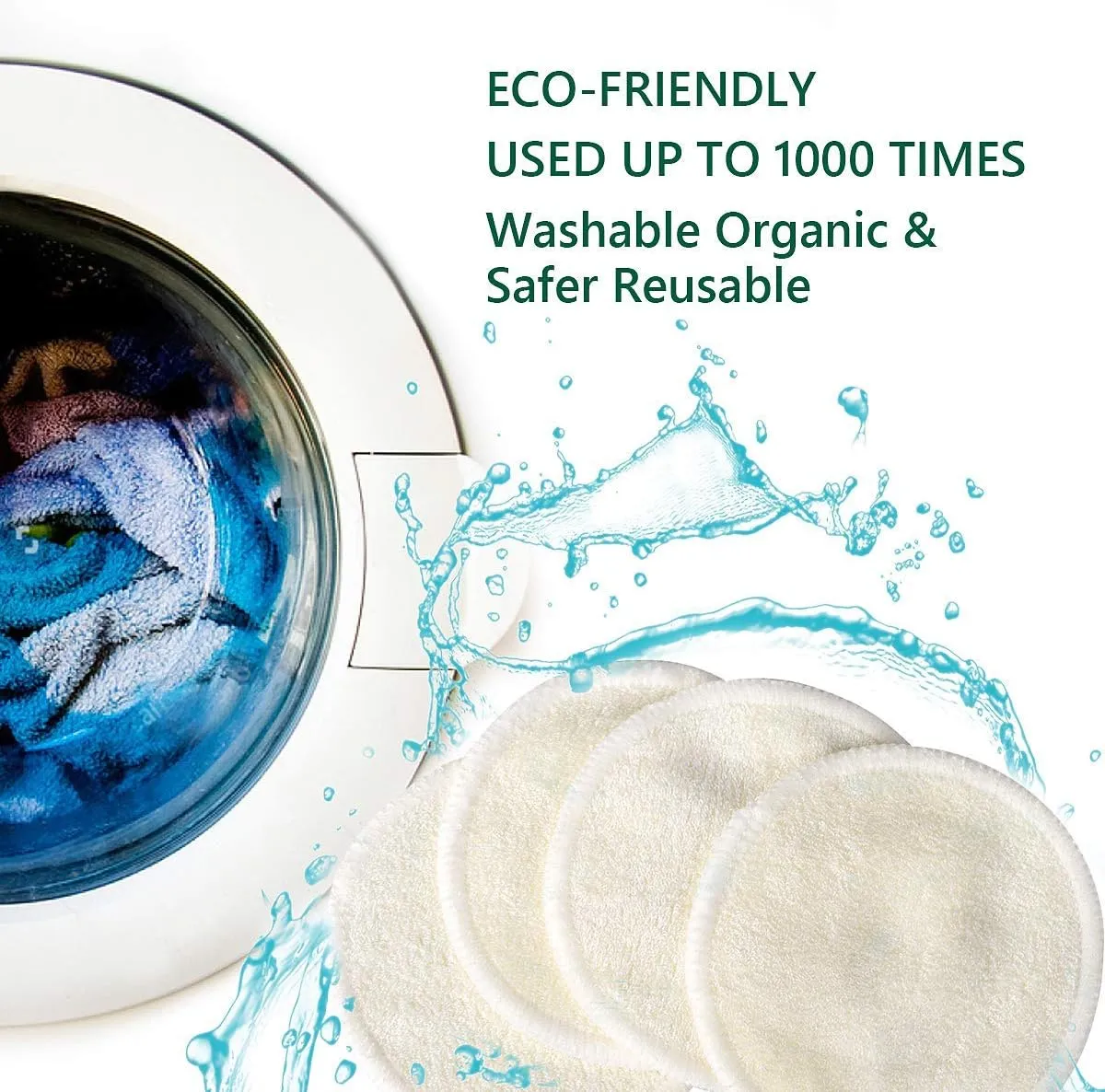 ASPACES: Organic Reusable Makeup Remover Pads, Washable, with Laundry Bag (Pack of 20)