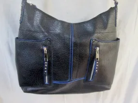 ATTENTION vegan shoulder bag tote carryall satchel Zipper Stud NAVY BLUE L