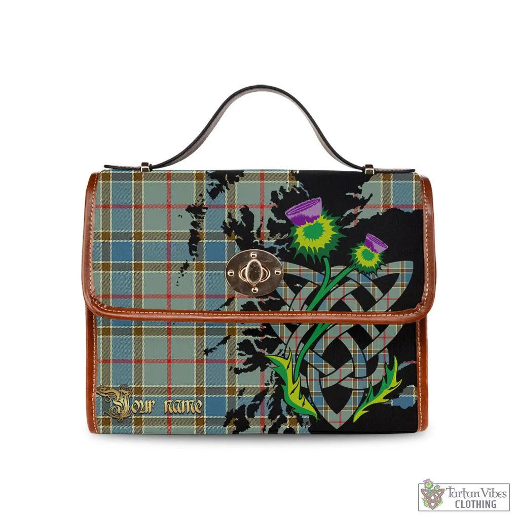 Balfour Blue Tartan Waterproof Canvas Bag with Scotland Map and Thistle Celtic Accents