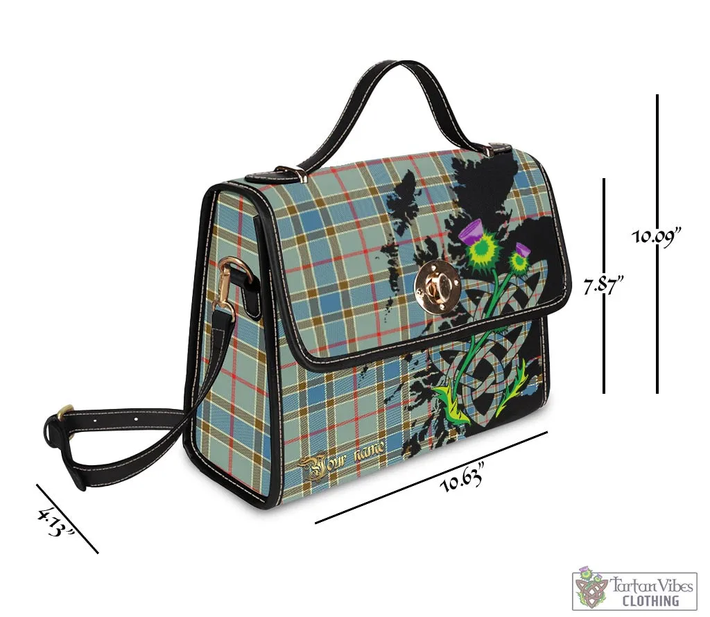 Balfour Blue Tartan Waterproof Canvas Bag with Scotland Map and Thistle Celtic Accents