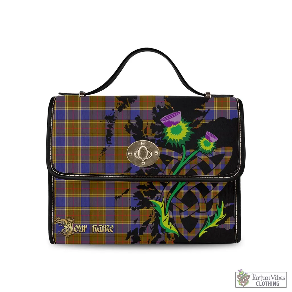 Balfour Tartan Waterproof Canvas Bag with Scotland Map and Thistle Celtic Accents