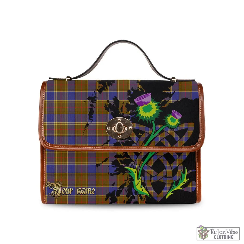 Balfour Tartan Waterproof Canvas Bag with Scotland Map and Thistle Celtic Accents