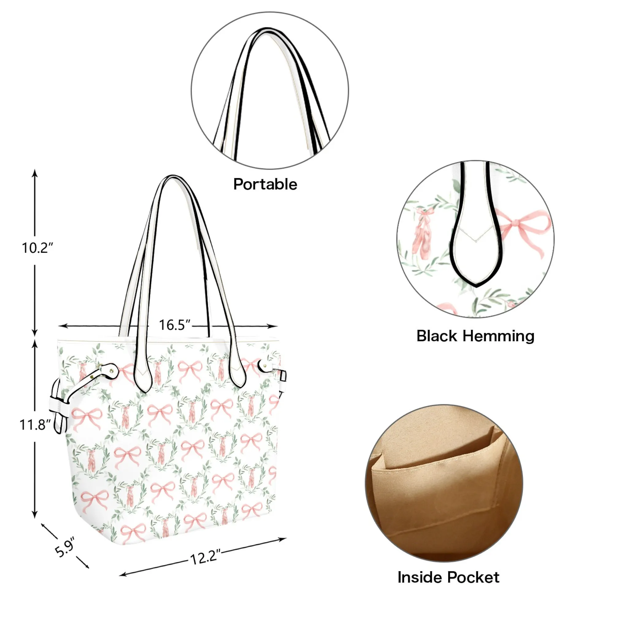 Ballet Bow Floral Leather Bag | Perfect Gift for Her | Elegant & Durable Fashion Tote