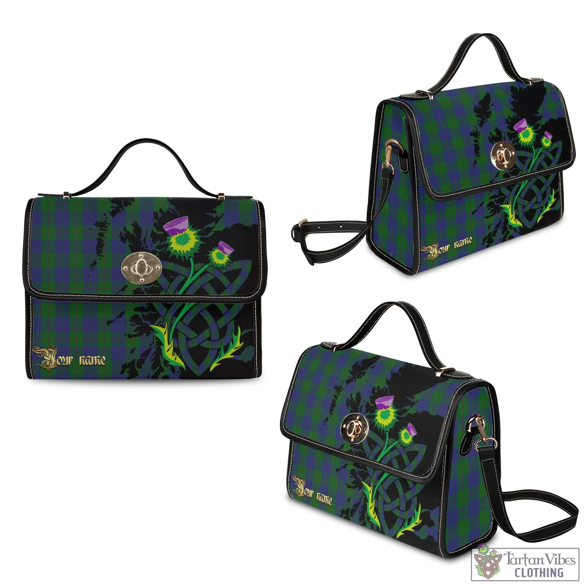 Barclay Tartan Waterproof Canvas Bag with Scotland Map and Thistle Celtic Accents