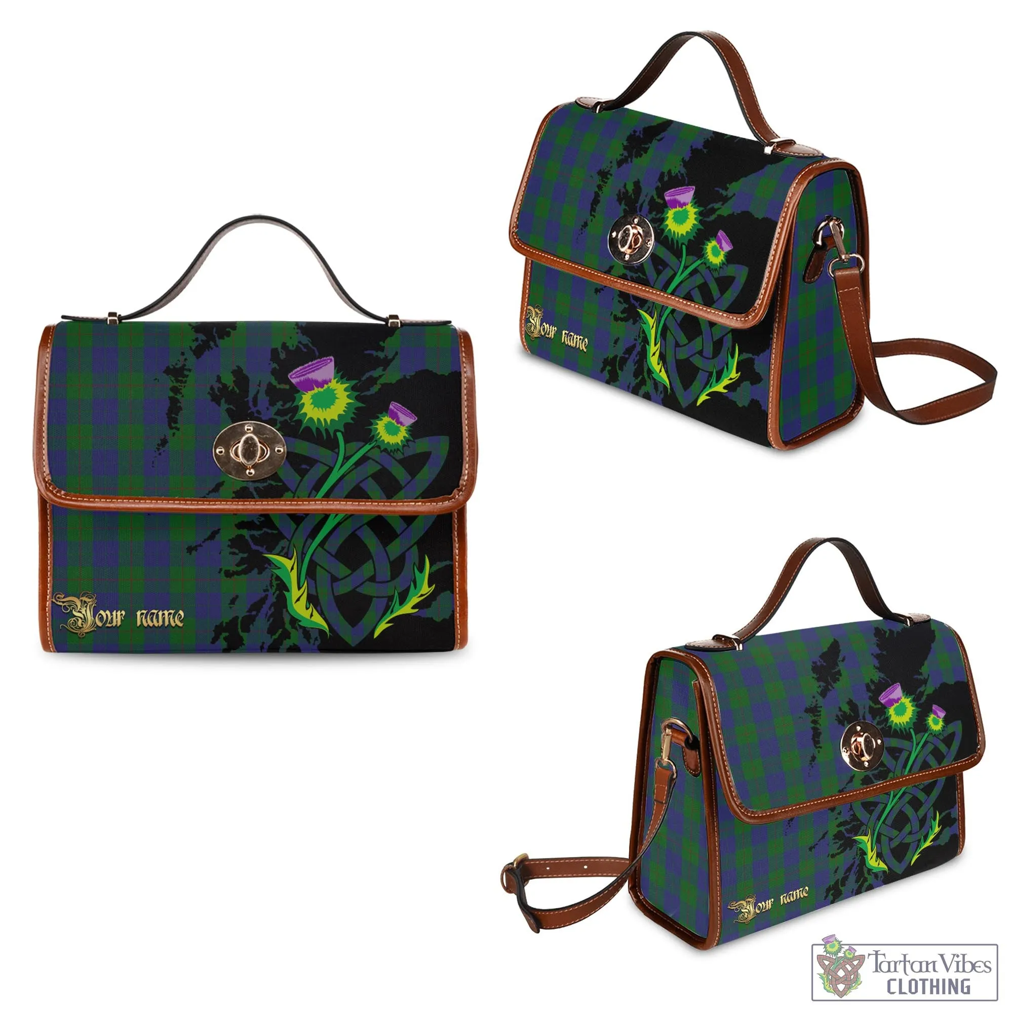 Barclay Tartan Waterproof Canvas Bag with Scotland Map and Thistle Celtic Accents