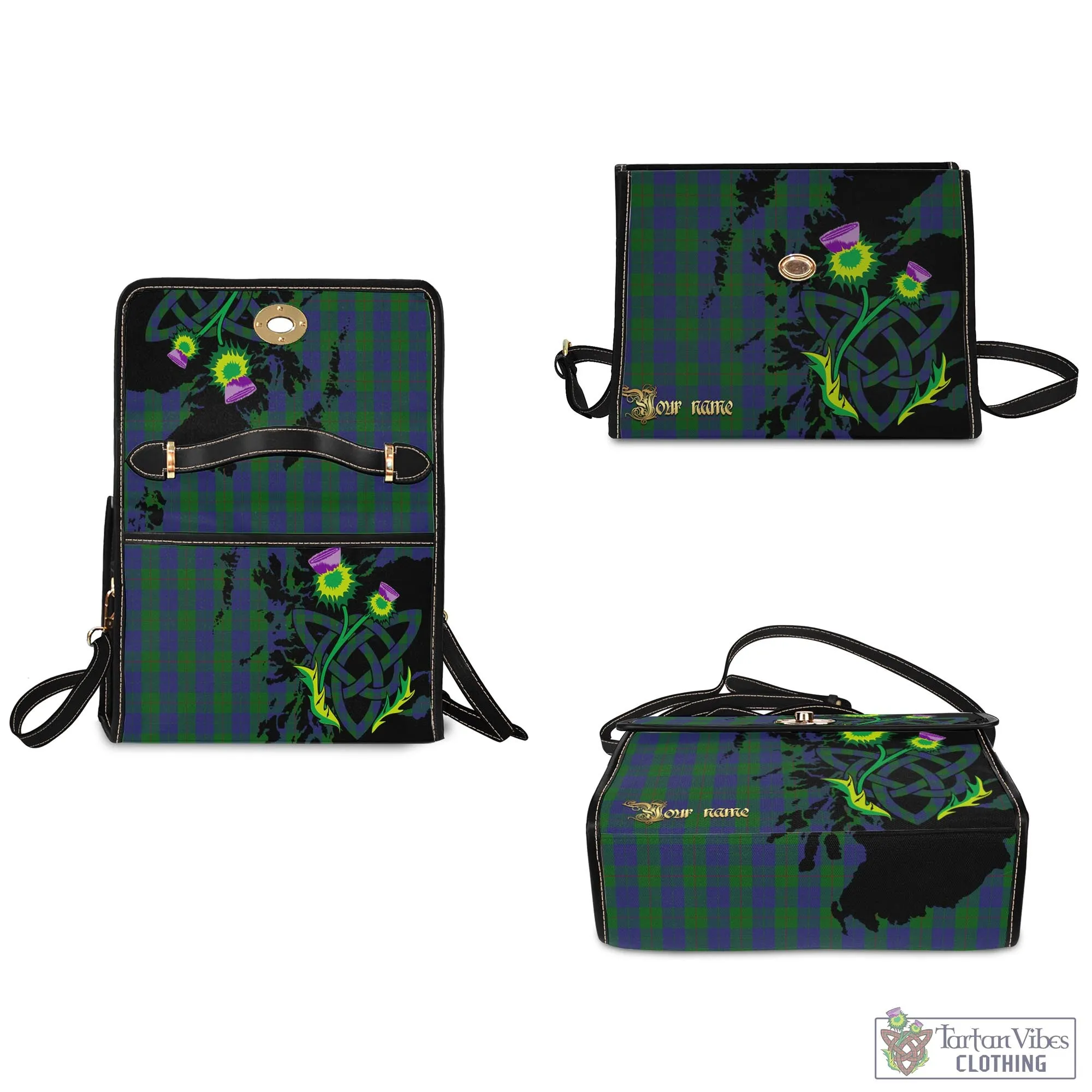 Barclay Tartan Waterproof Canvas Bag with Scotland Map and Thistle Celtic Accents