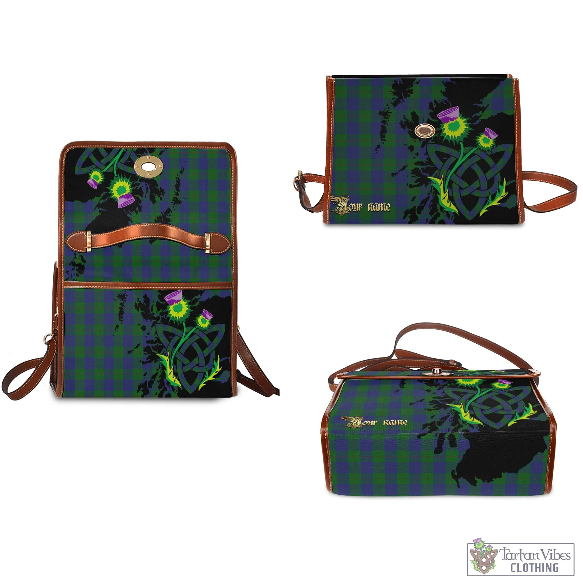 Barclay Tartan Waterproof Canvas Bag with Scotland Map and Thistle Celtic Accents