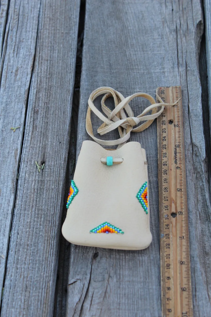 Beaded leather medicine pouch, amulet bag, mojo bag