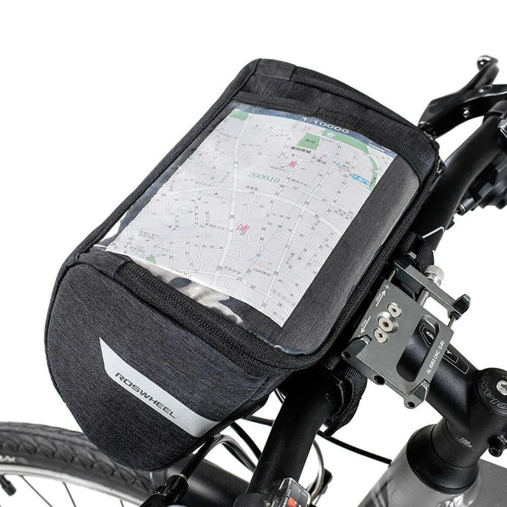 Bike Handlebar Pouch 6INCH Touchscreen Phone Holder Road Bike Front Frame Bag Strap-on Bike Bag