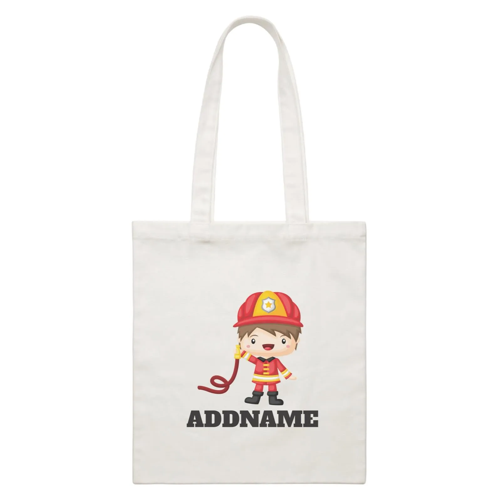 Birthday Firefighter Boy Holding Water Hose Addname White Canvas Bag