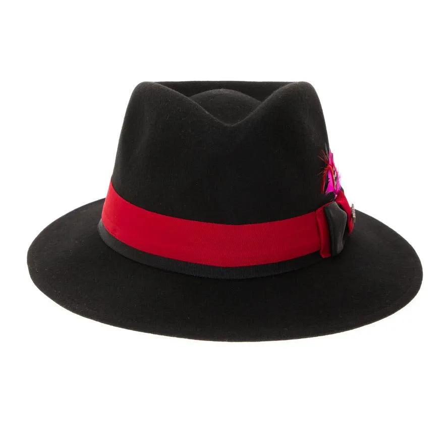 Black & Red Grayson Fedora 100% Australian Wool Crushable Hat