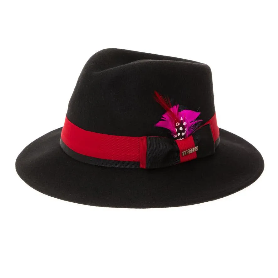 Black & Red Grayson Fedora 100% Australian Wool Crushable Hat