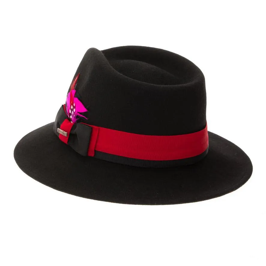 Black & Red Grayson Fedora 100% Australian Wool Crushable Hat