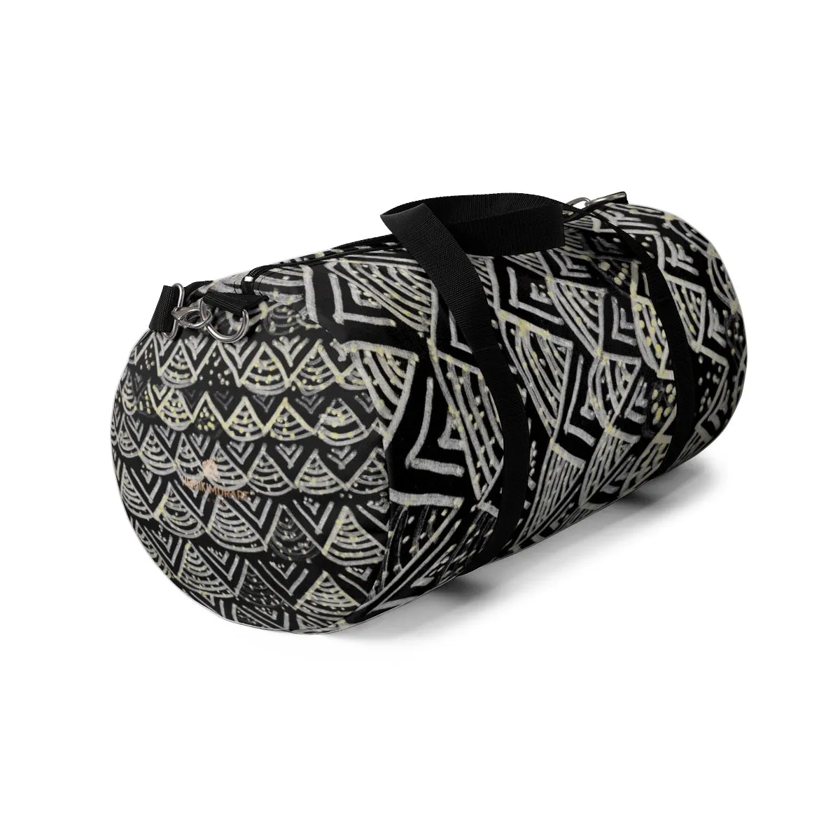 Black Geometric Duffel Bag, African Tribal Pattern Small/ Large Size Duffel Bag-Made in USA