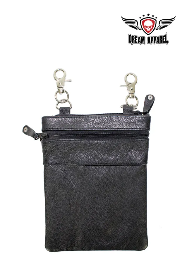 Black Naked Cowhide Leather Multi-Pocket Belt Bag