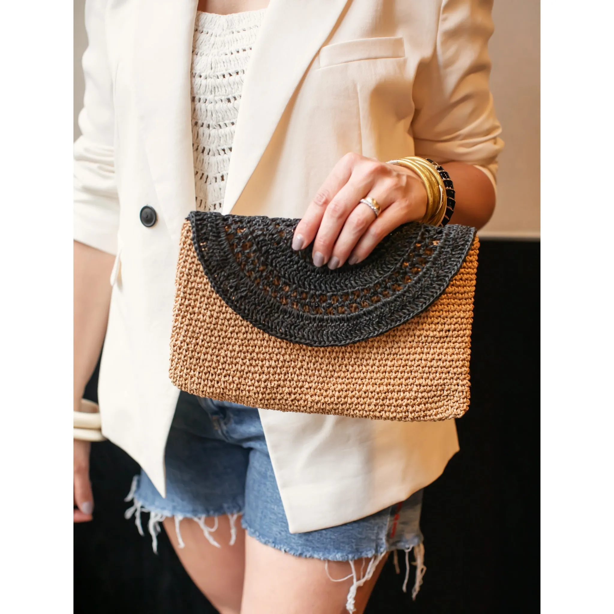 Black Straw Clutch Bag