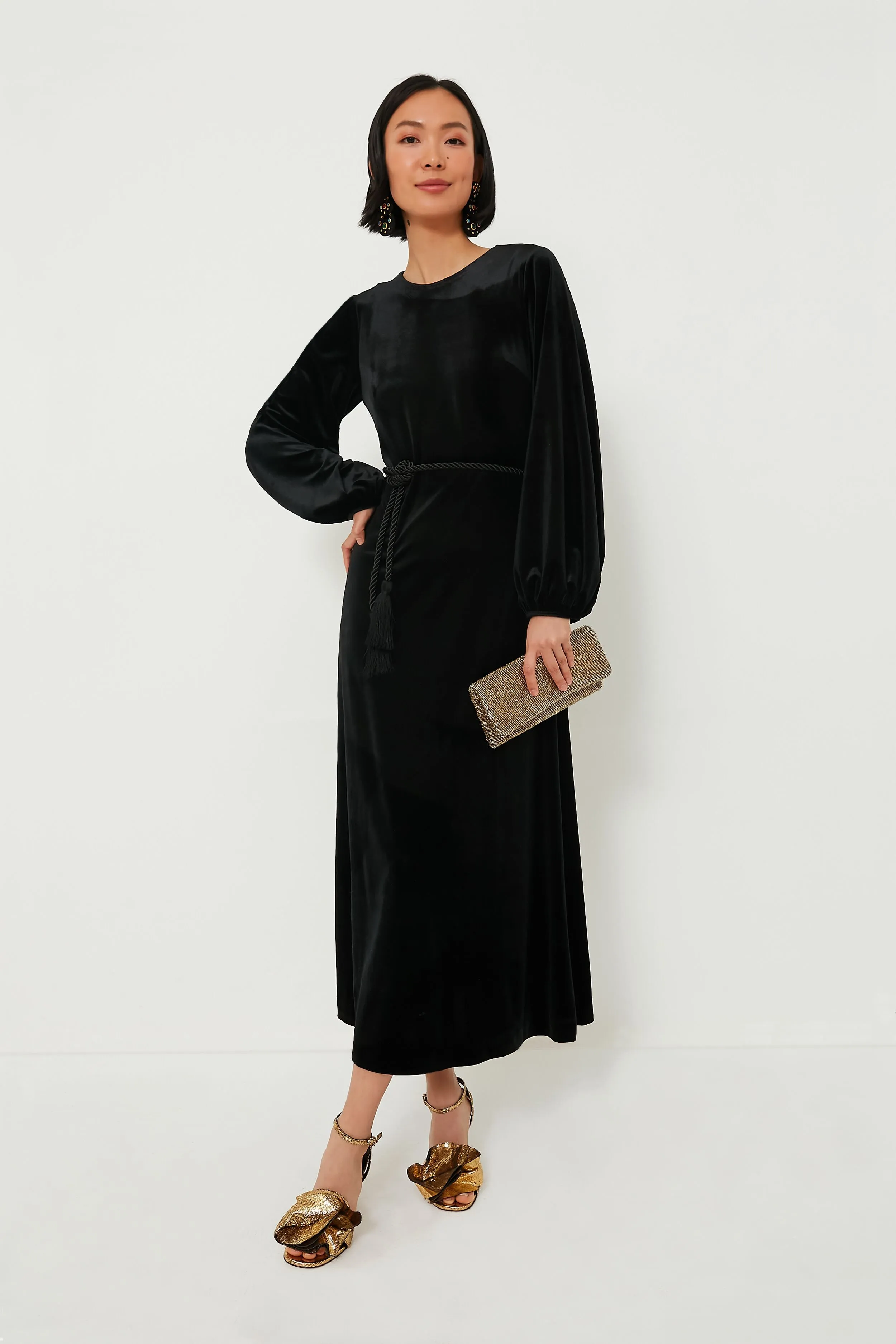 Black Stretch Velvet Magdalena Dress