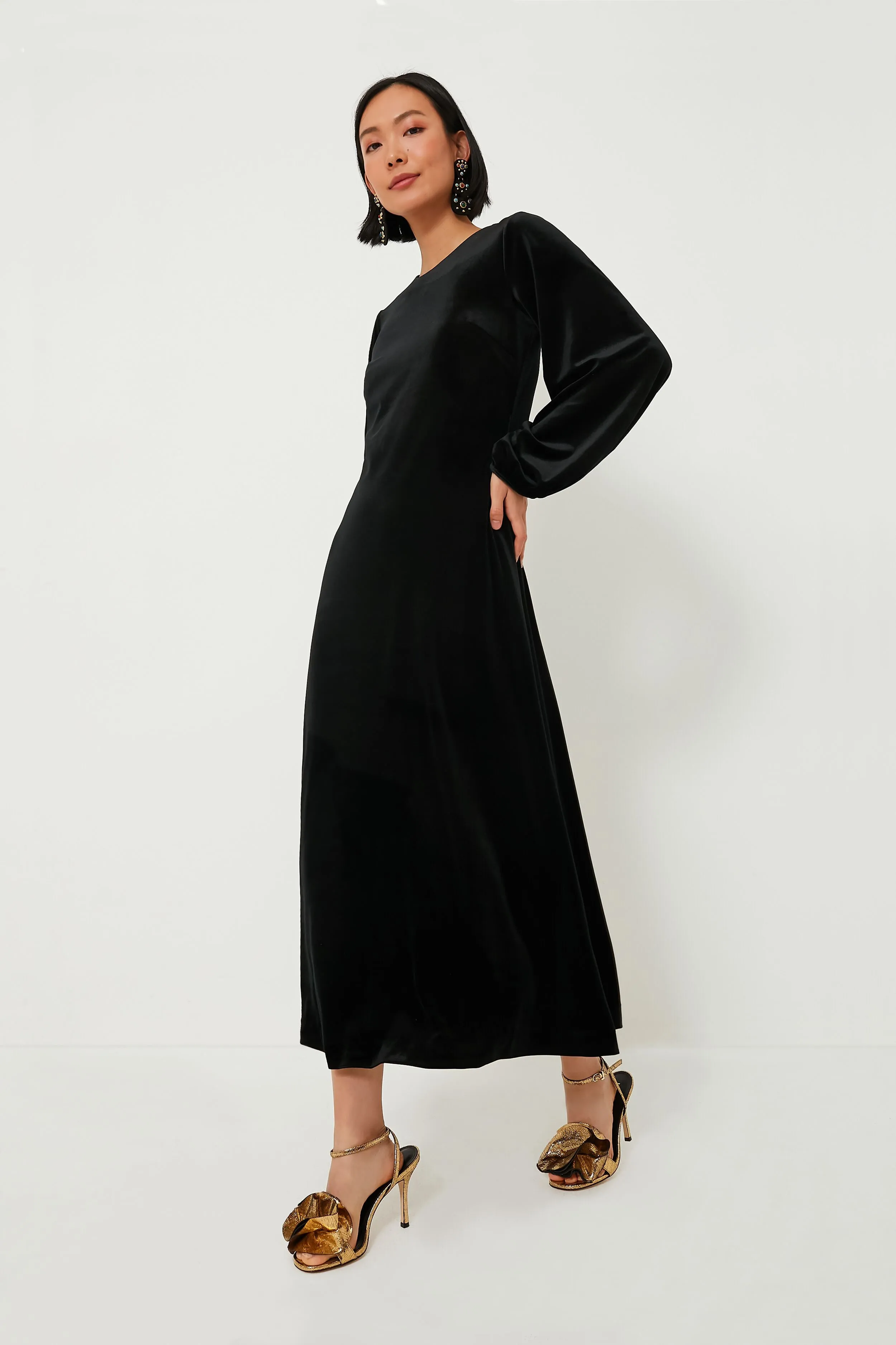 Black Stretch Velvet Magdalena Dress