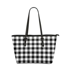 Black White Buffalo Plaid Tote Bag Purse, Check Checkered Print Handbag Vegan Leather Zip on Top Designer Handmade Shoulder Ladies Women