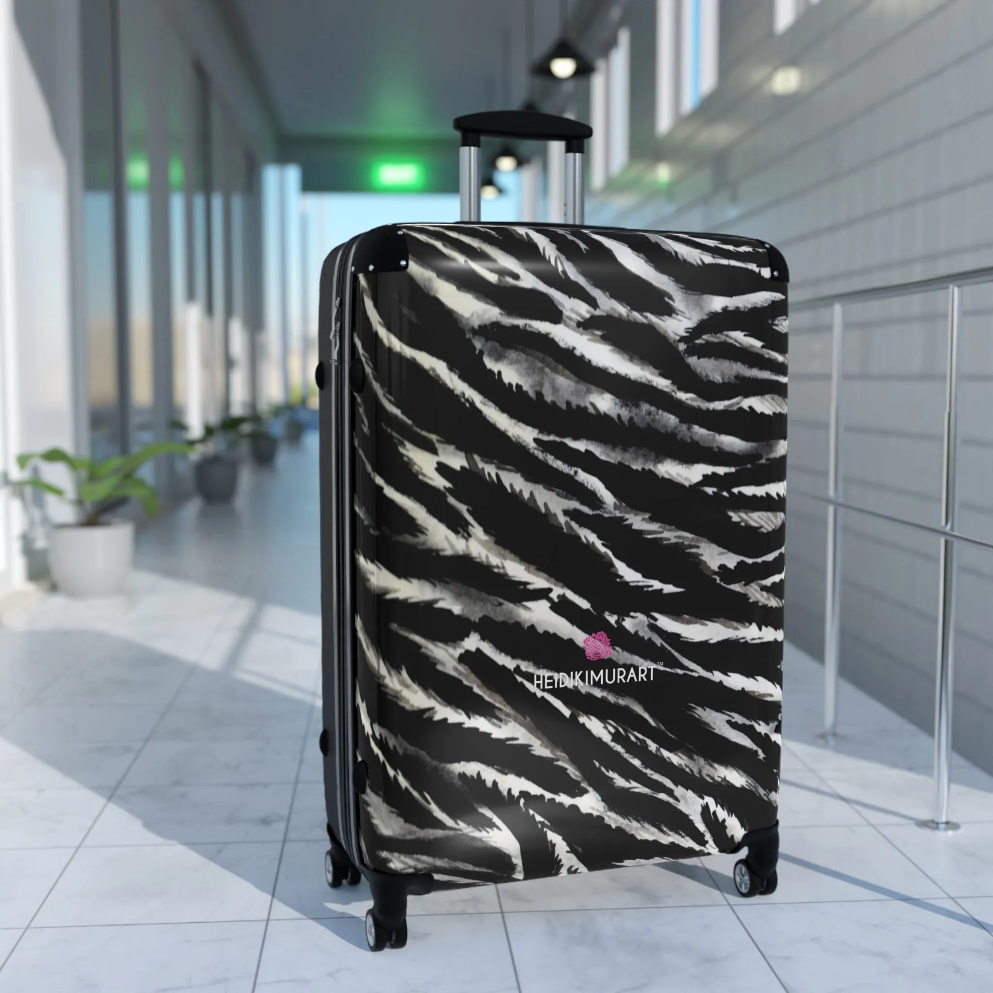 Black Zebra Print Cabin Suitcase, Black and White Zebra Print Travel Bag Suitcases (Small, Medium, Large)