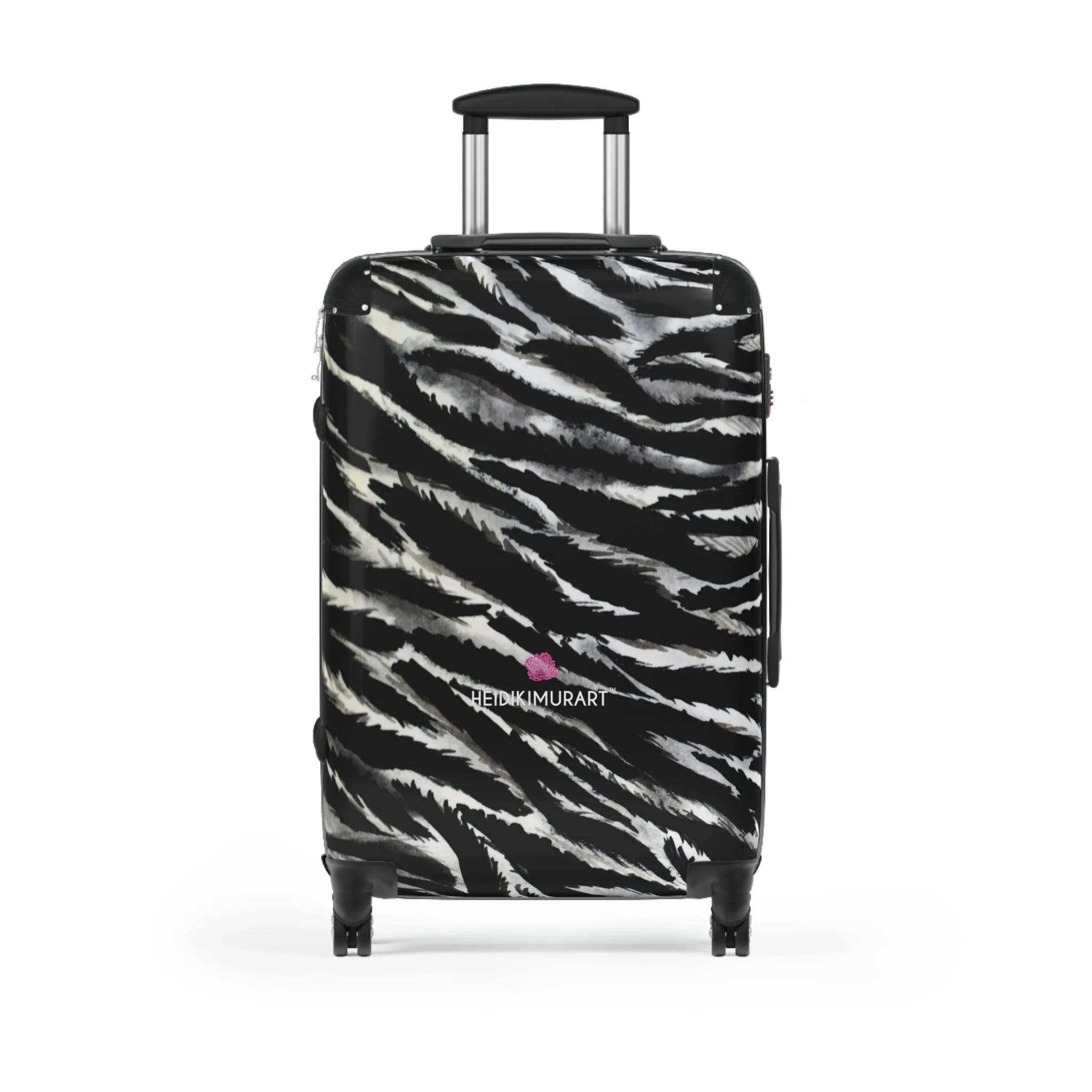 Black Zebra Print Cabin Suitcase, Black and White Zebra Print Travel Bag Suitcases (Small, Medium, Large)