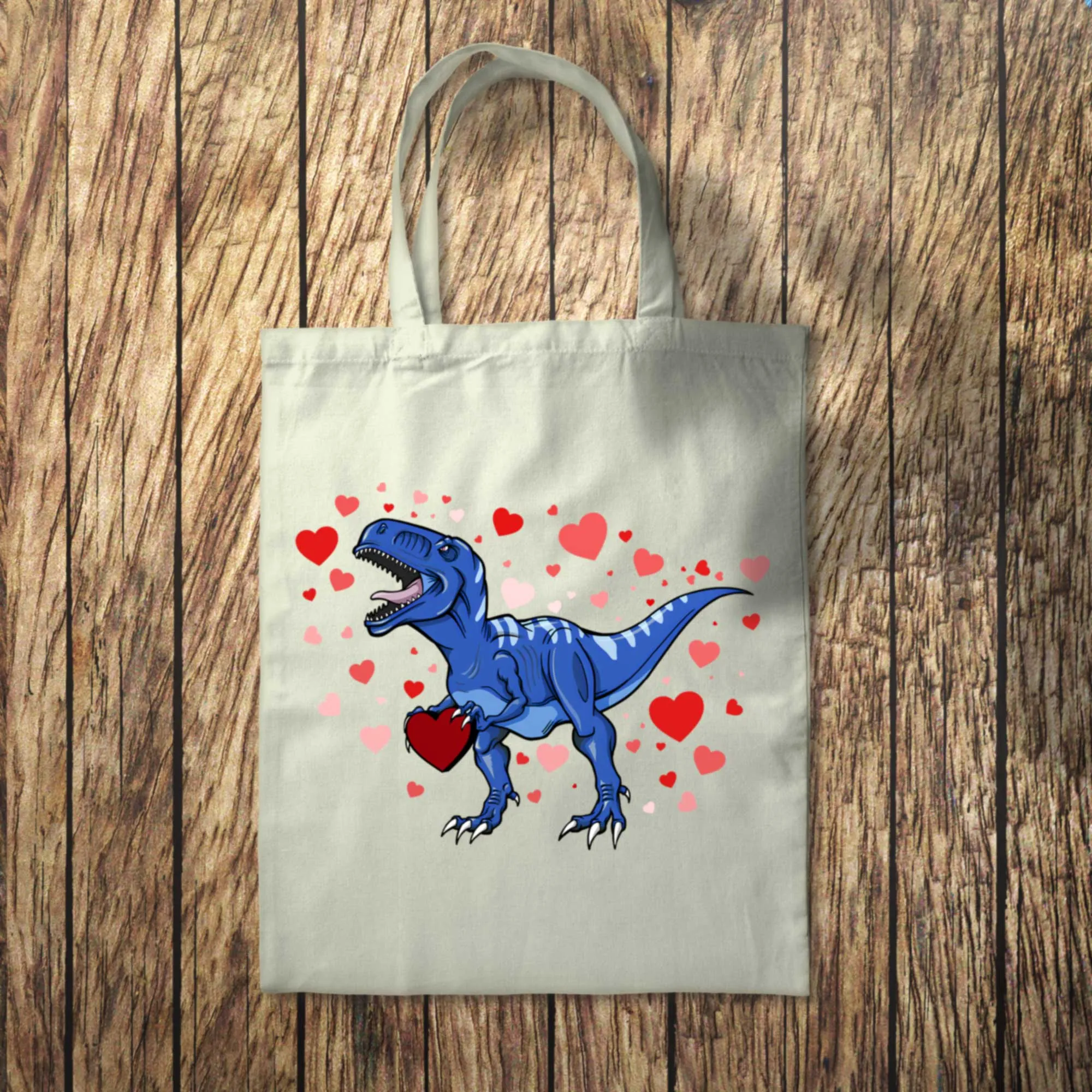 Blue Dinosaur Hearts Tote Bag 10L Bag