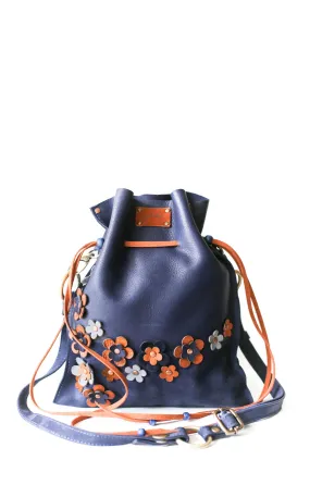 Blue Floral Suede Pouch Bag