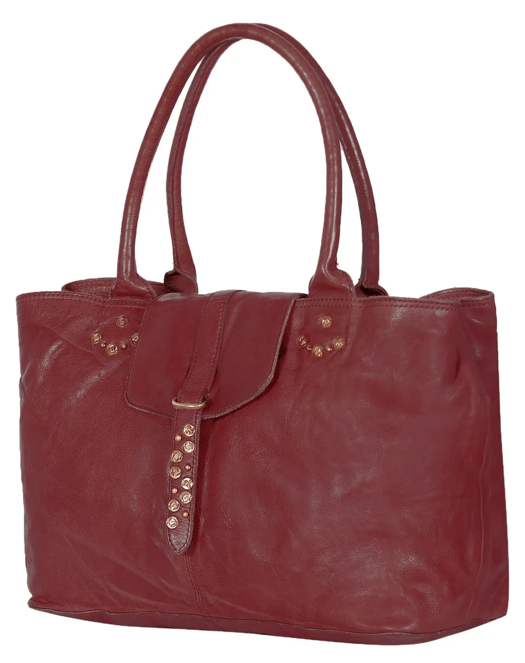 Bordeaux Distressed Rivet Bowler Bag