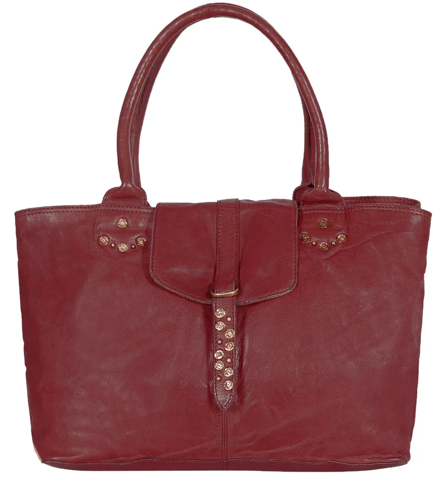 Bordeaux Distressed Rivet Bowler Bag